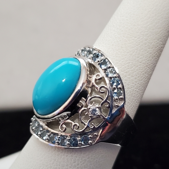 Sterling Turquoise Blue Topaz Ring 7.25 - Picture 4 of 15